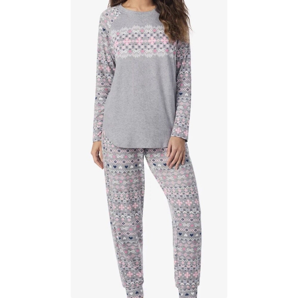 Women's Long Sleeve Crew Neck Top and Jogger Pajama Set, Size: Large